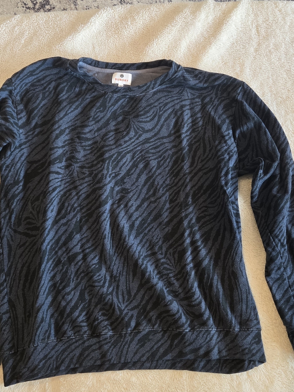 Sundry Women's Black Zebra-Pattern Crewneck Sweater